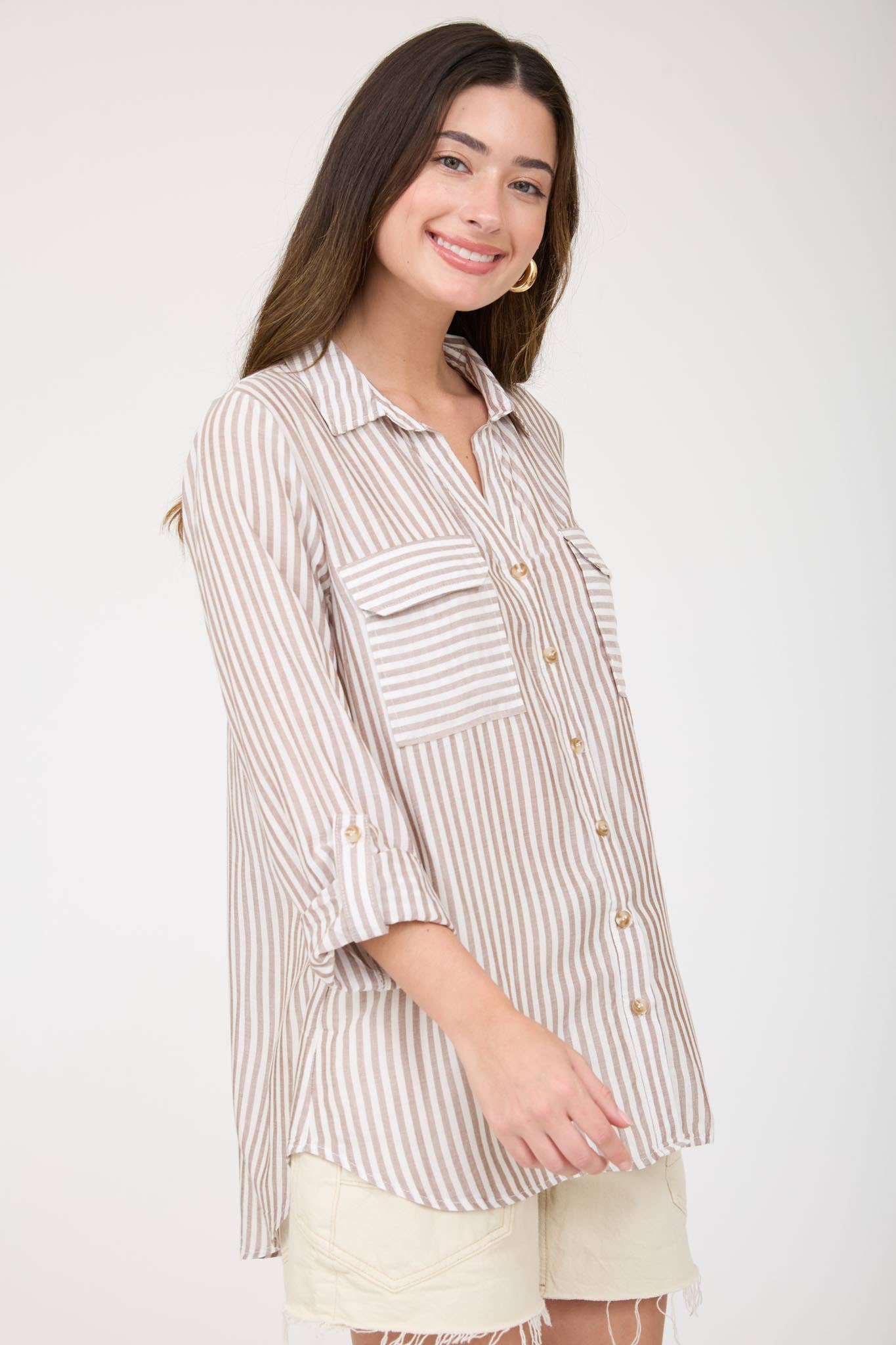 STRIPE COLLARED BUTTON DOWN LIGHTWEIGHT SHIRT