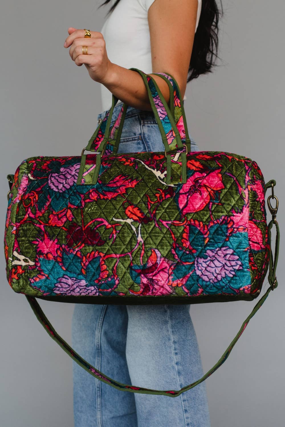 Dk. Green & Multicolored Floral Duffel