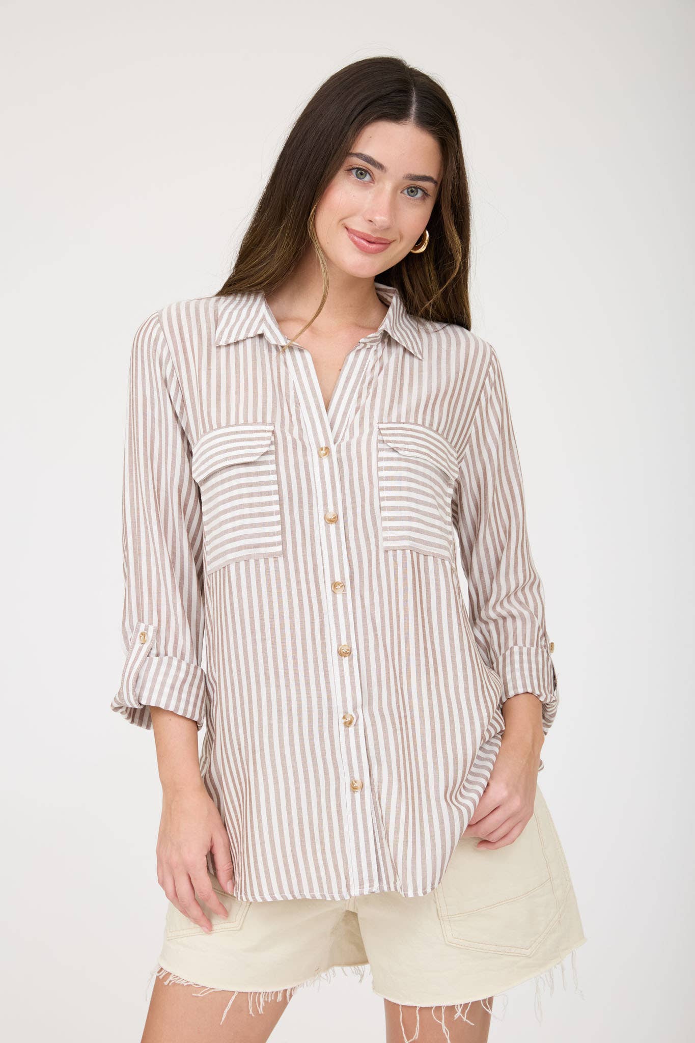 STRIPE COLLARED BUTTON DOWN LIGHTWEIGHT SHIRT