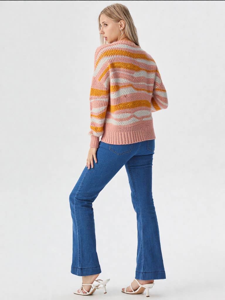 12W2873N-Multi Color Casual Knit Sweater Top