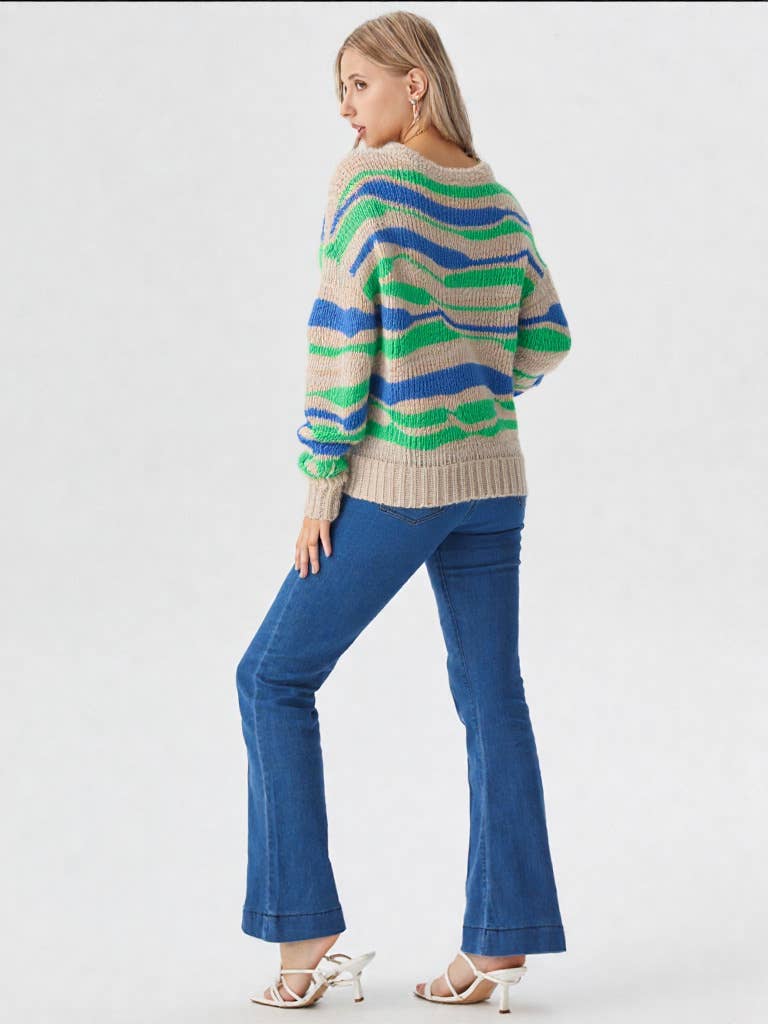 12W2873N-Multi Color Casual Knit Sweater Top