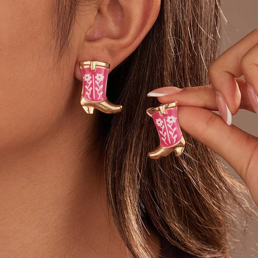 Western Boot Stud Enamel Charm Statement Earrings | 40E507