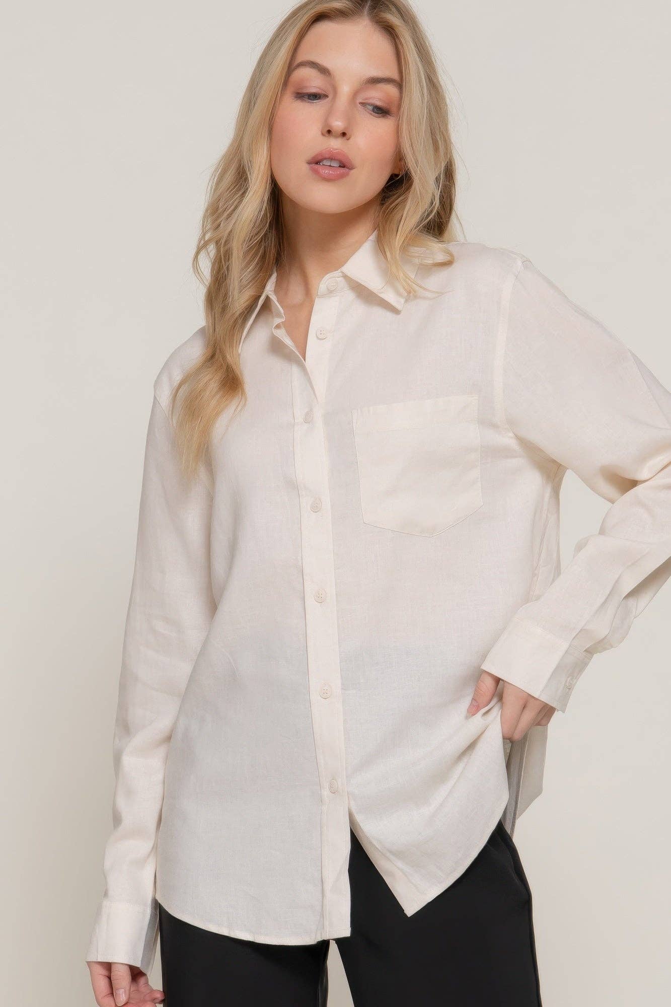 Long Sleeve Linen Blend Shirt