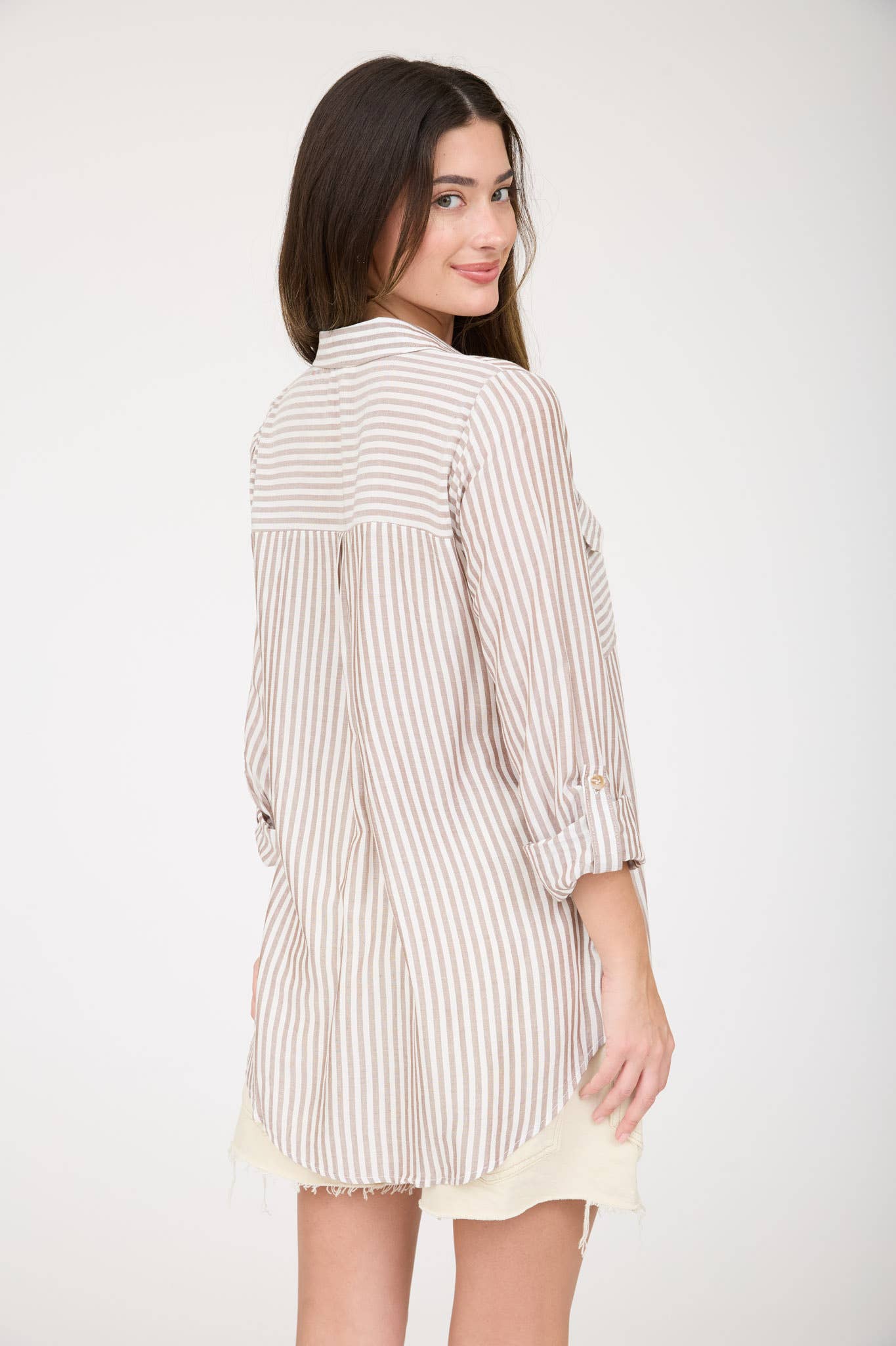 STRIPE COLLARED BUTTON DOWN LIGHTWEIGHT SHIRT