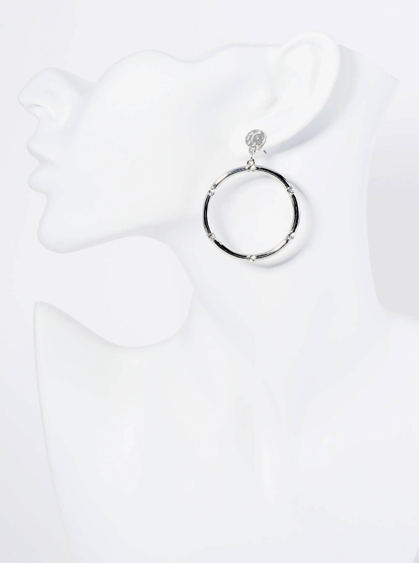 Crystal Embedded Circle Drop Post Earrings
