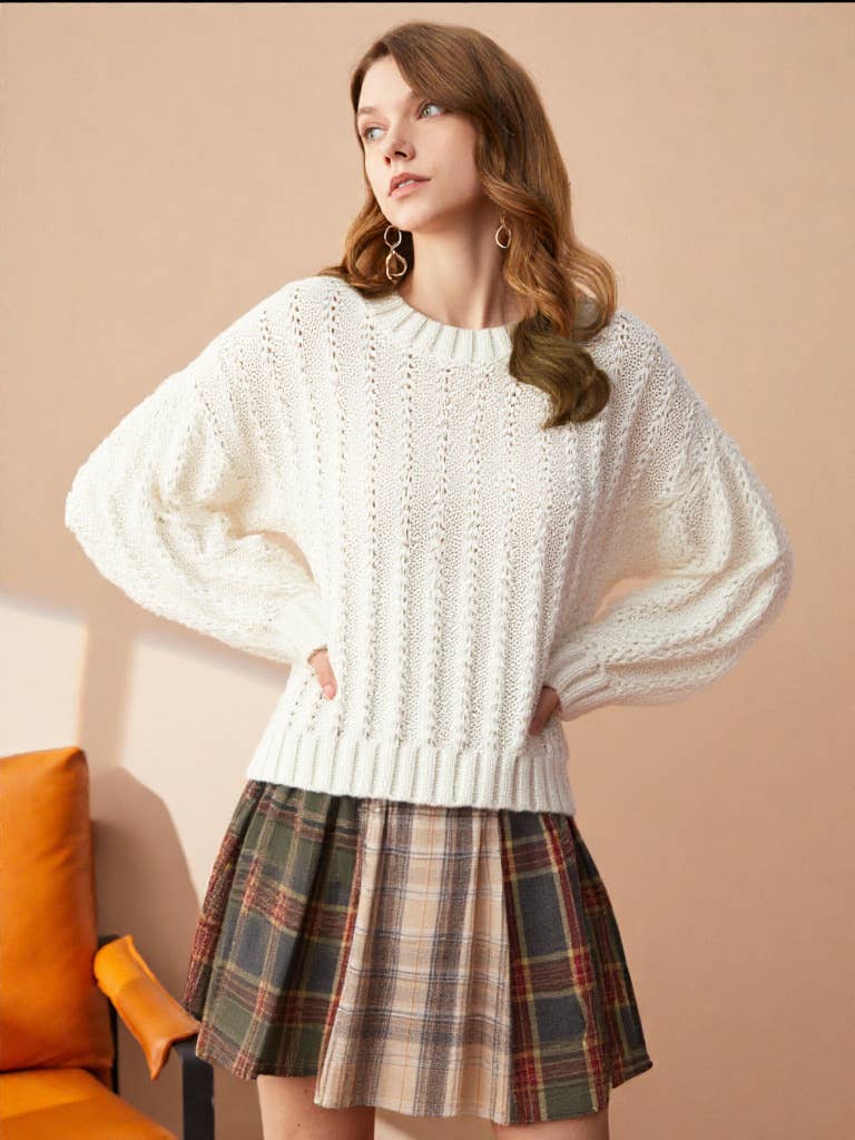 12W2901V-Lace Trim Oversized Knit Sweater Top