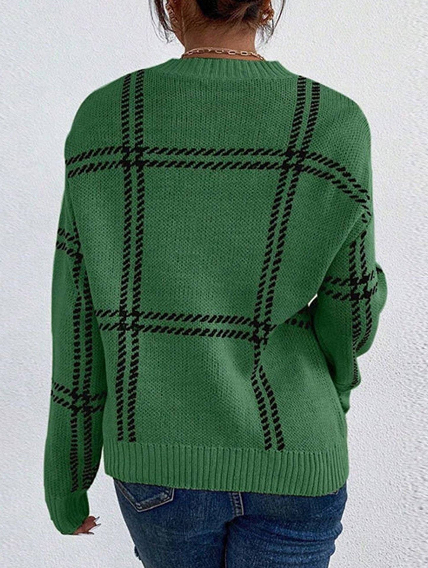 Check Colorblock Crew Neck Sweater