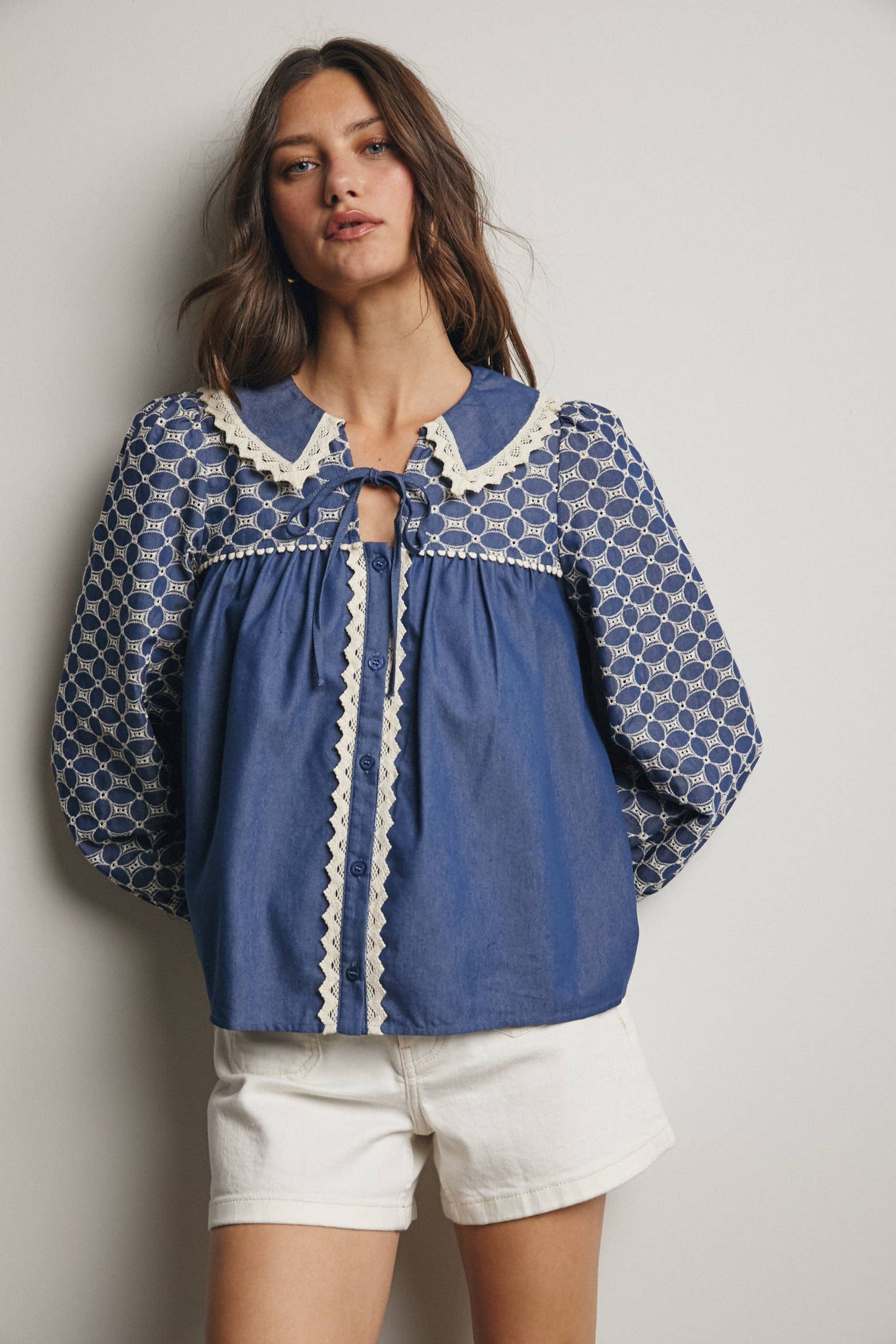 Embroidered Denim Blouse FT0020
