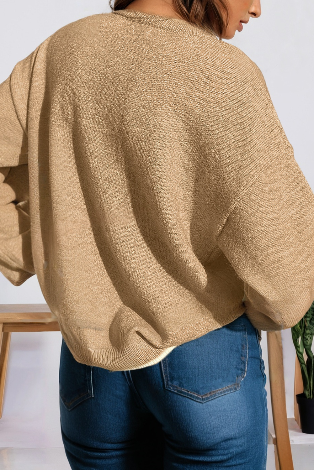 Leopard Bow Decor Split Cuff Plus Size Trim Sweater (S-4X)