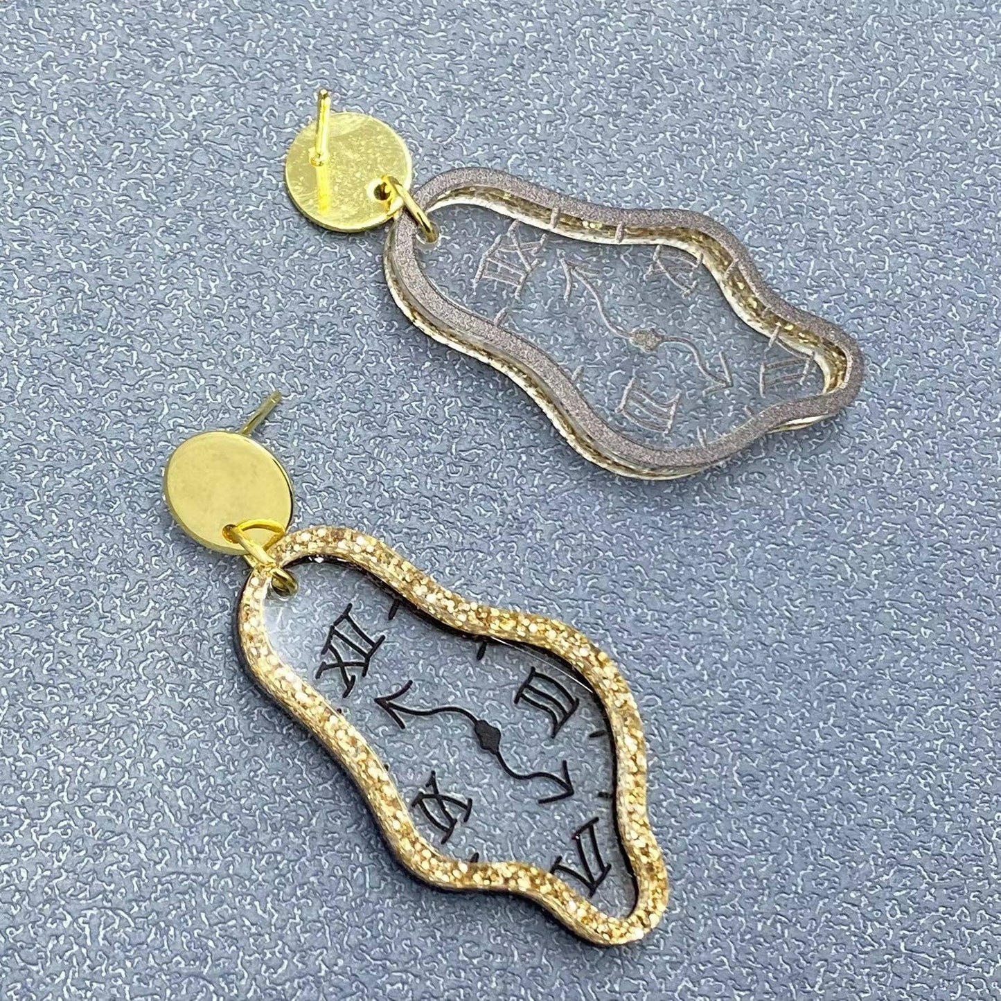 Time Flies Geometric Acrylic Clock Dangle Earrings