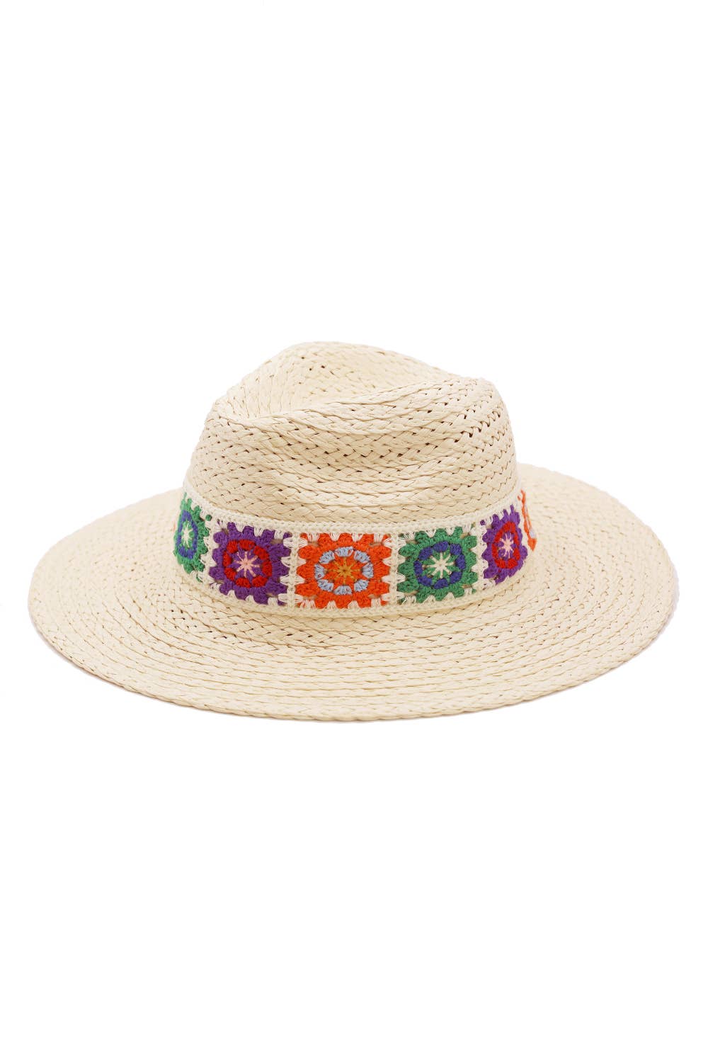 Floral Crochet Band Straw Hat