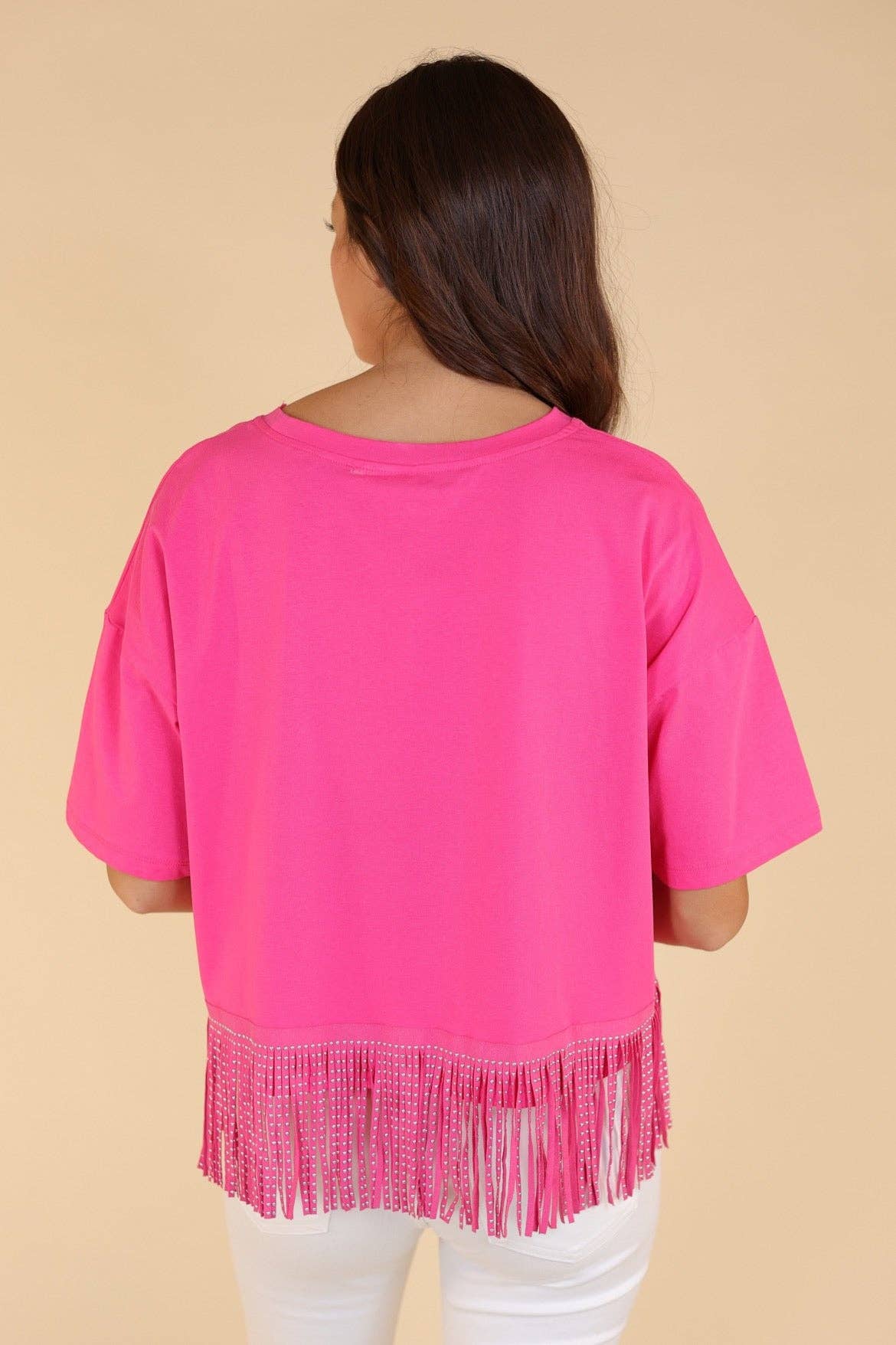 Here for the Show Studded Fringe Crop Top, Hot Pink