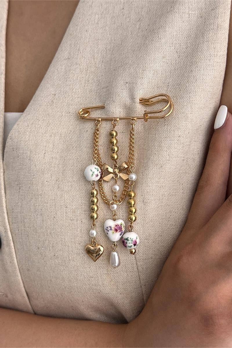 Heart and Charm Brooch