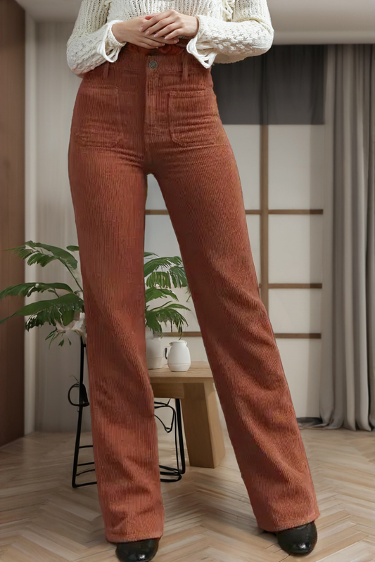 High Waist Square Pockets Corduroy Pants
