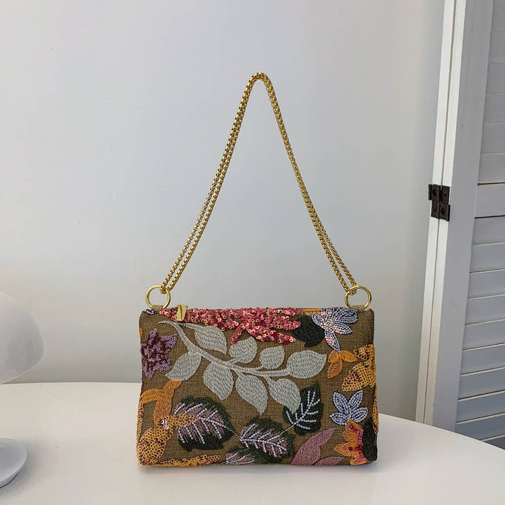 Embroidered Sequin Hand-held Chain Bag