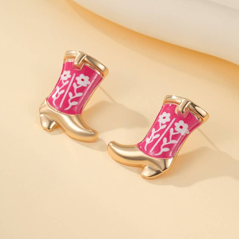 Western Boot Stud Enamel Charm Statement Earrings | 40E507