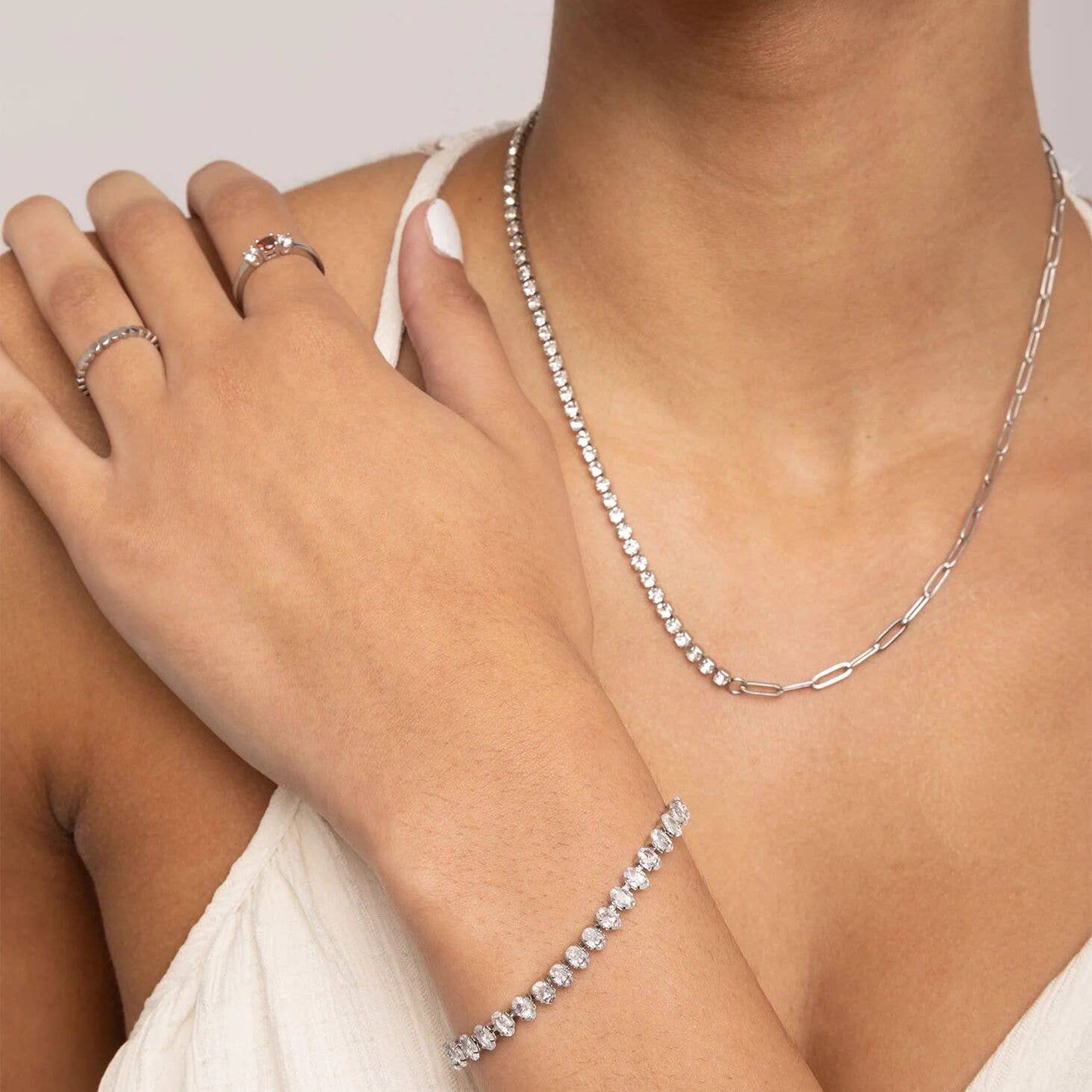 Oval Cubic Zirconia Tennis Chain Bracelet