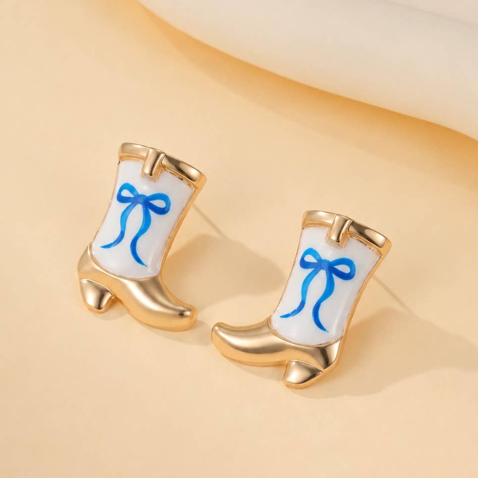 Western Boot Stud Enamel Charm Statement Earrings | 40E507