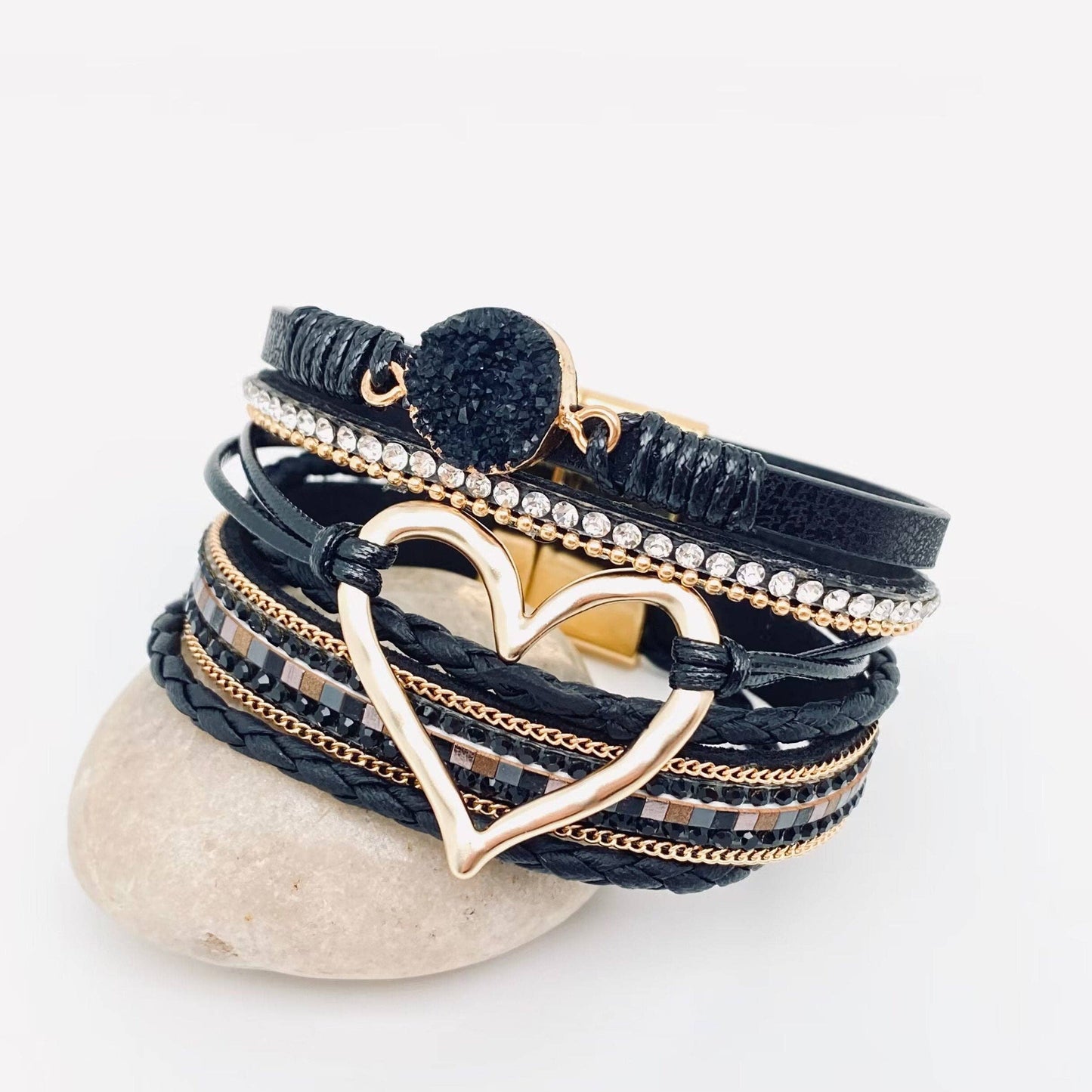 Multi-Layer Heart Charm Bangle Bracelets - BJ/LB