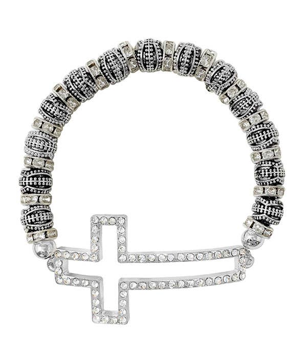 ( S328 )  MULTI FILIGREE BALL AND CROSS STRETCH BRACELET