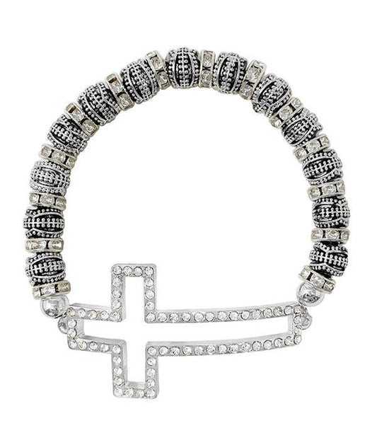 ( S328 )  MULTI FILIGREE BALL AND CROSS STRETCH BRACELET
