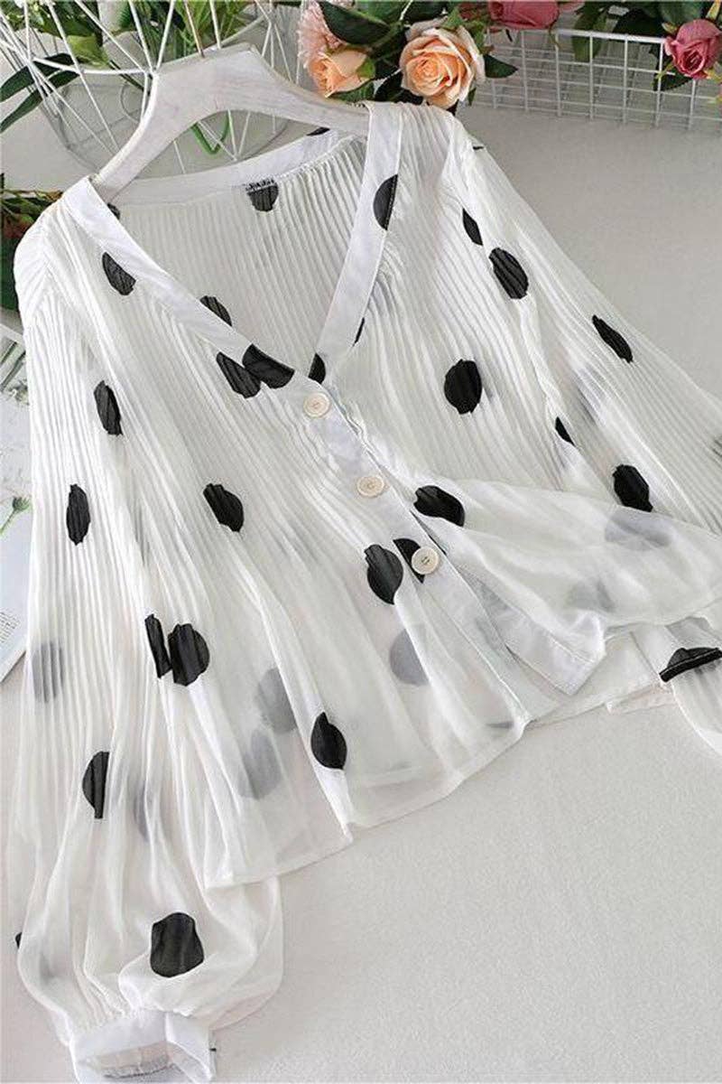 Button-Front Polka Dot Blouse