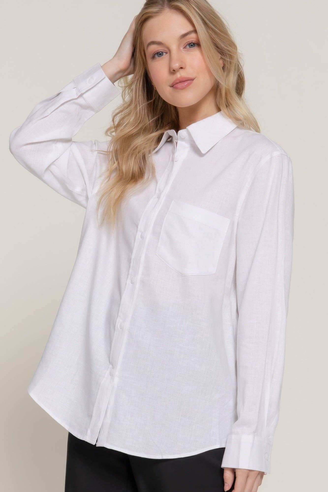 Long Sleeve Linen Blend Shirt