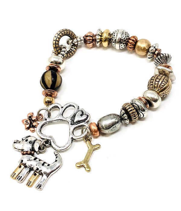 ( TX1042 )  PET LOVERS MULTI BEAD MIX STRETCH BRACELET - DOG