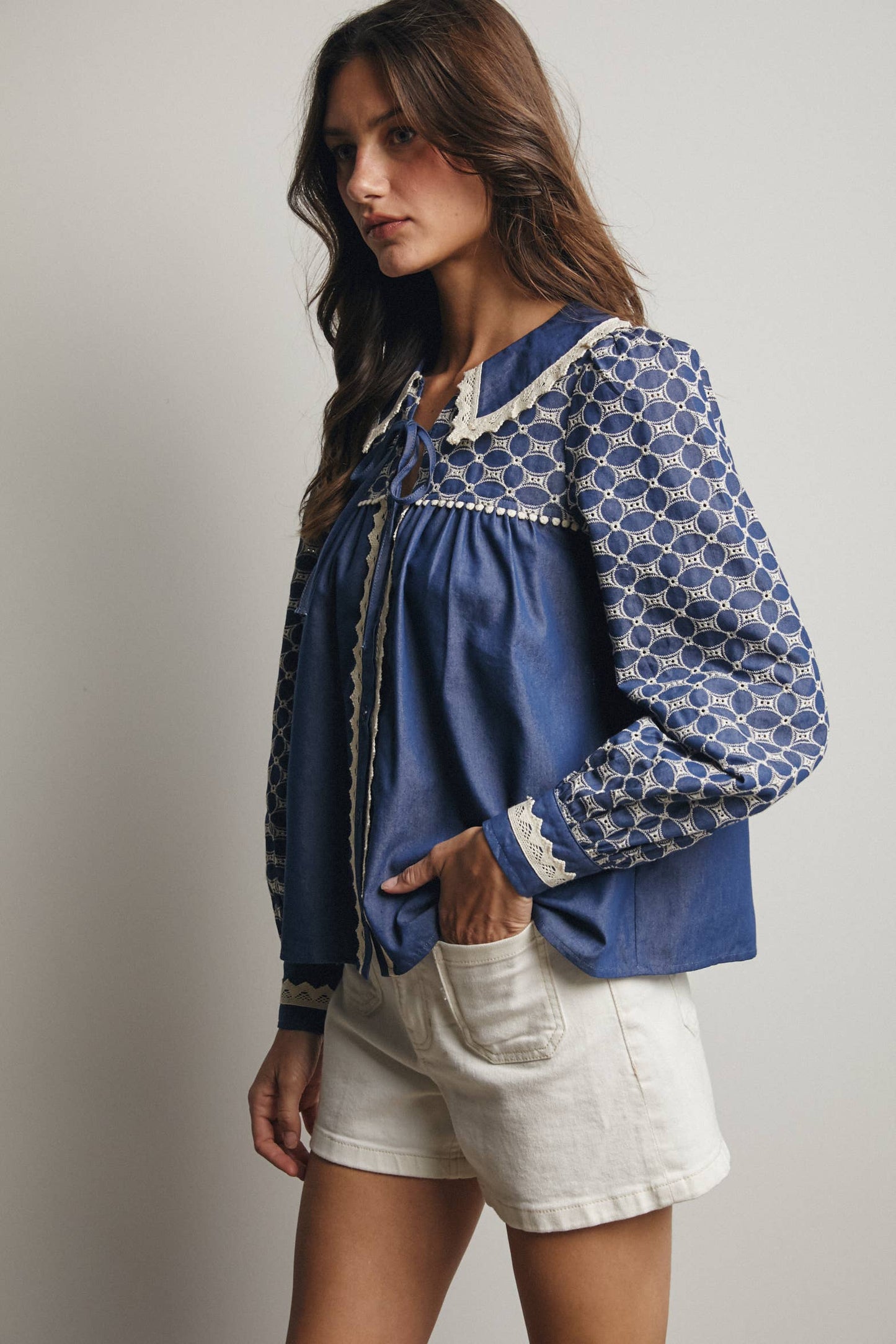Embroidered Denim Blouse FT0020
