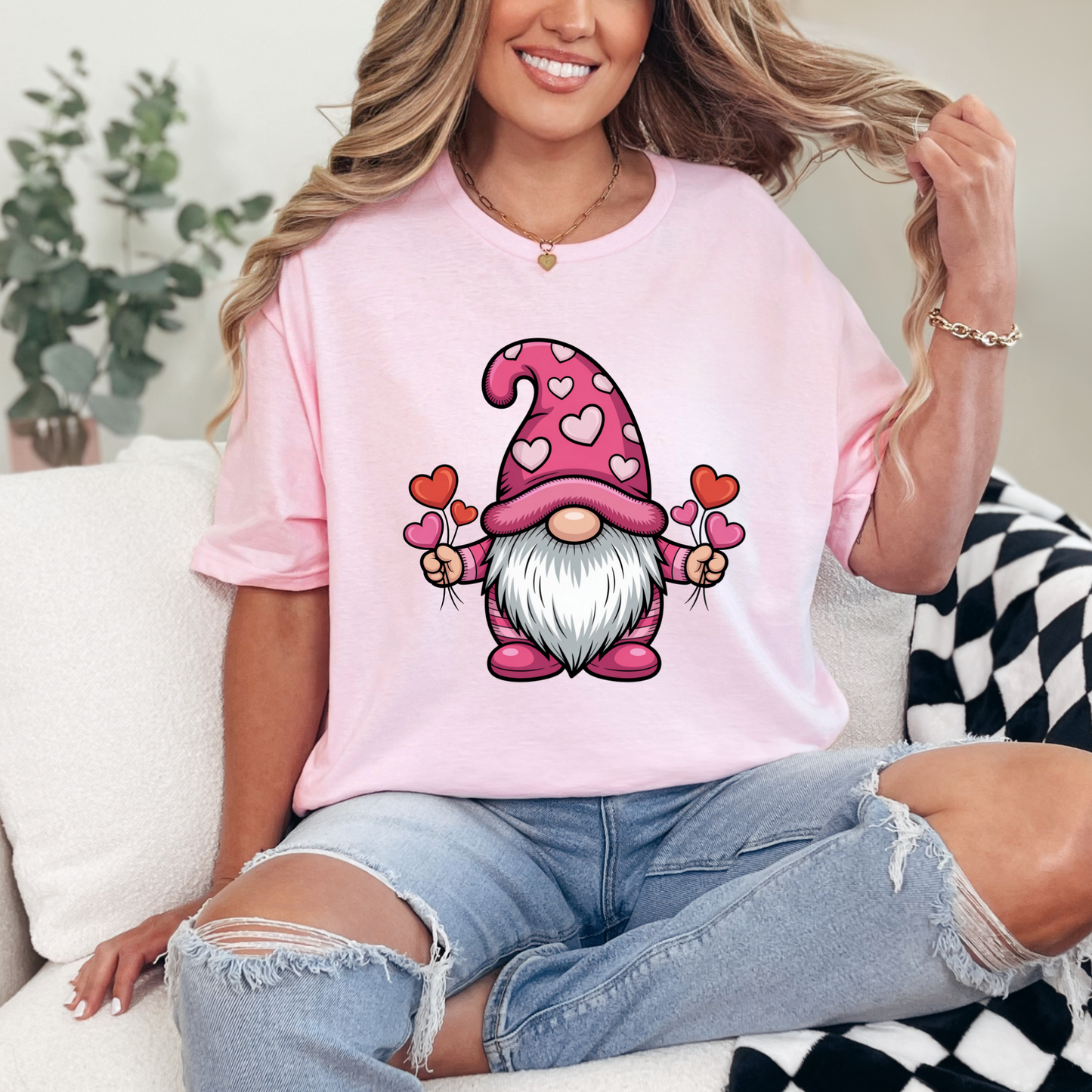 Valentine Gnome in Pink Graphic Tee and Sweatshirt