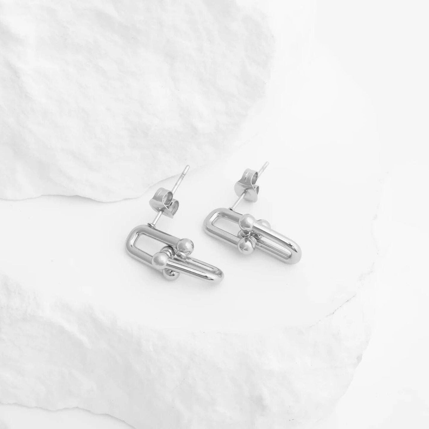 18K Gold PVD Stainless Steel Thin Ulock Chain Earrings