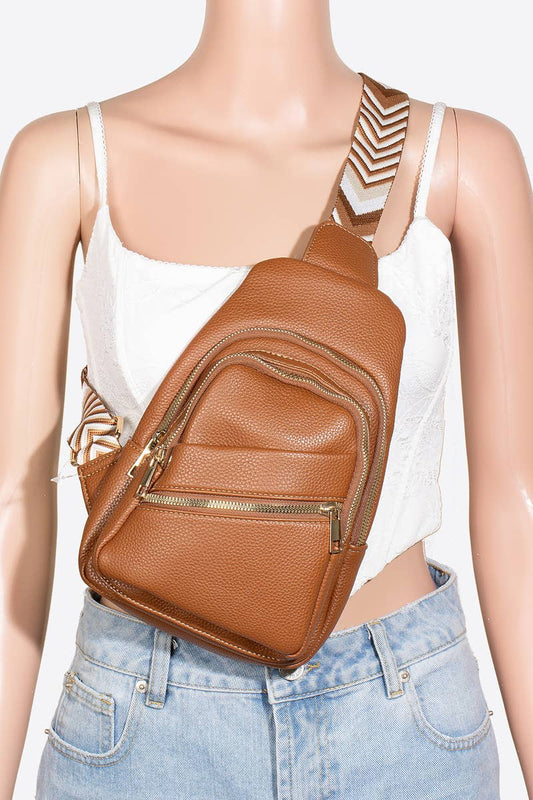 Faux Leather Chevron Strap Sling Bag