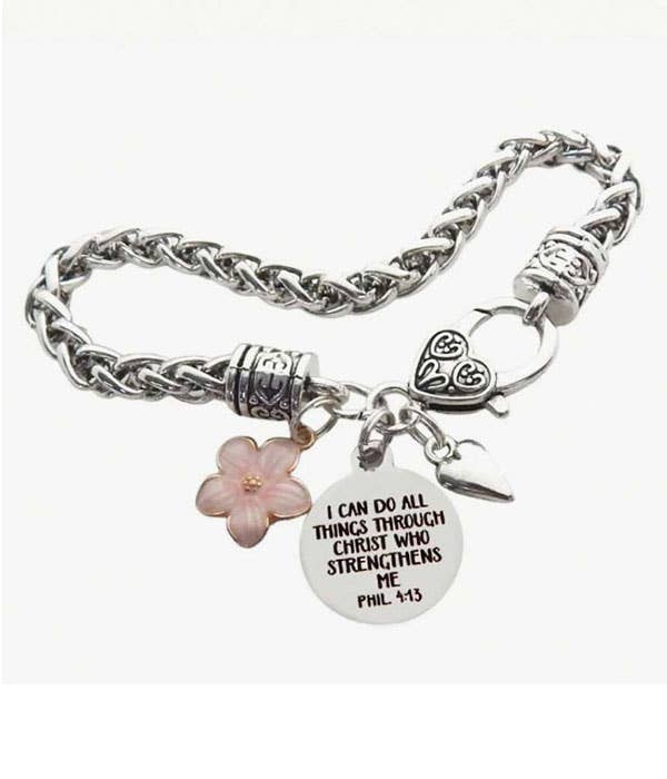( J212 ) RELIGIOUS INSPIRATION MESSAGE BRACELET - PHIL 4:13