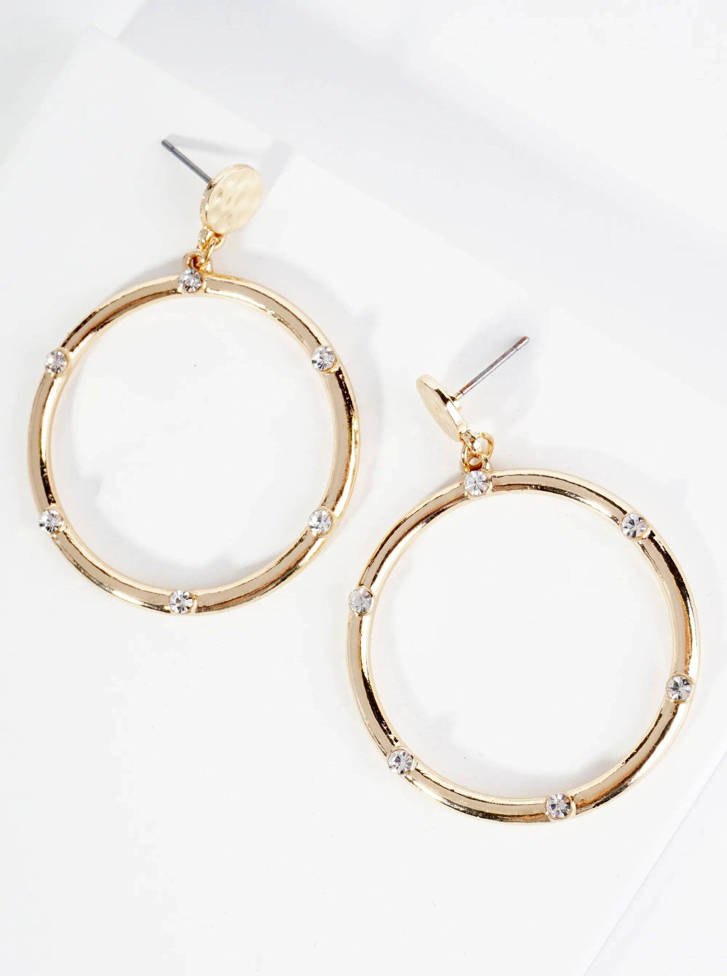 Crystal Embedded Circle Drop Post Earrings