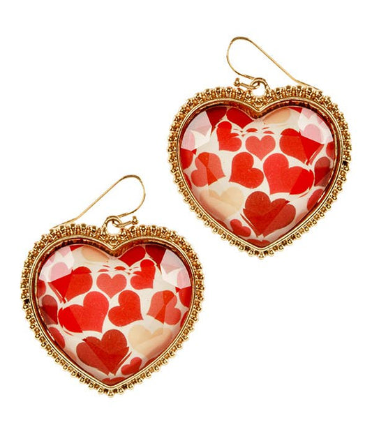 ( K583 )  VALENTINE DAY THEME FACET STONE HEART EARRING