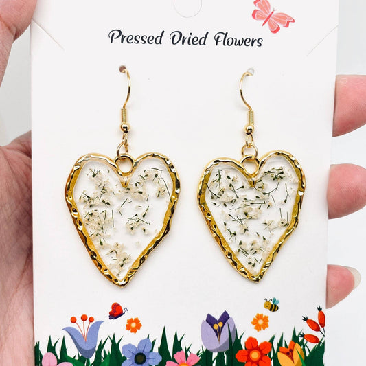 Queen Anne's Lace Dried Flower Heart-Shaped Earrings - PDF