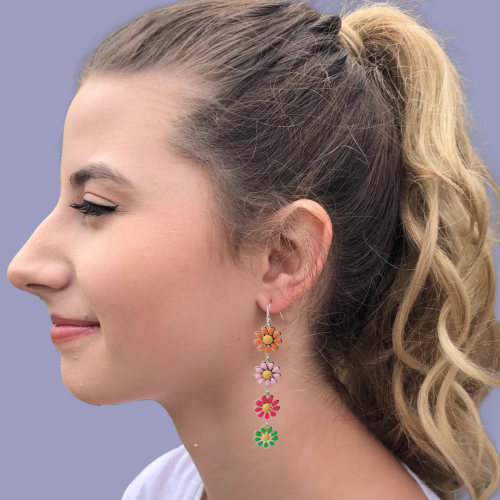 Drop and Dangle Hand Assembled Multicolor Daisy Earrings