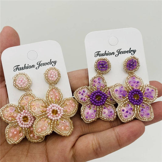 Vintage Hand Woven Bead Earrings - BJ/SB