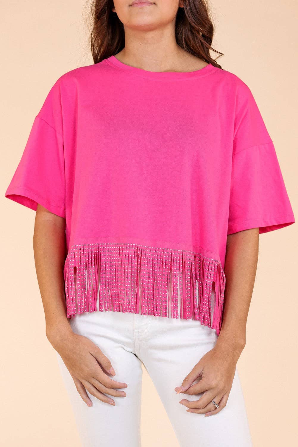 Here for the Show Studded Fringe Crop Top, Hot Pink