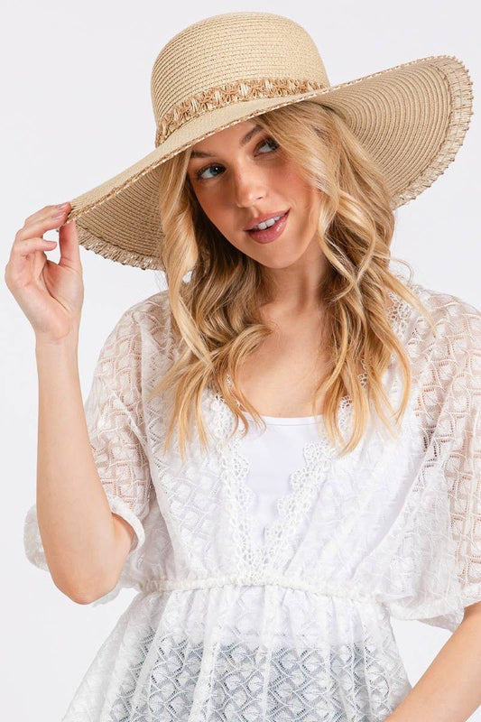 Edge Band Woven Detail Wide Sun Hat