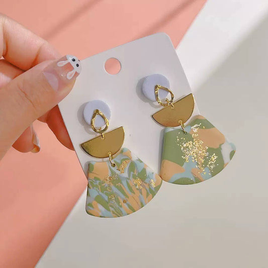 Cute Gold and Pink Style Clay Earrings for Women