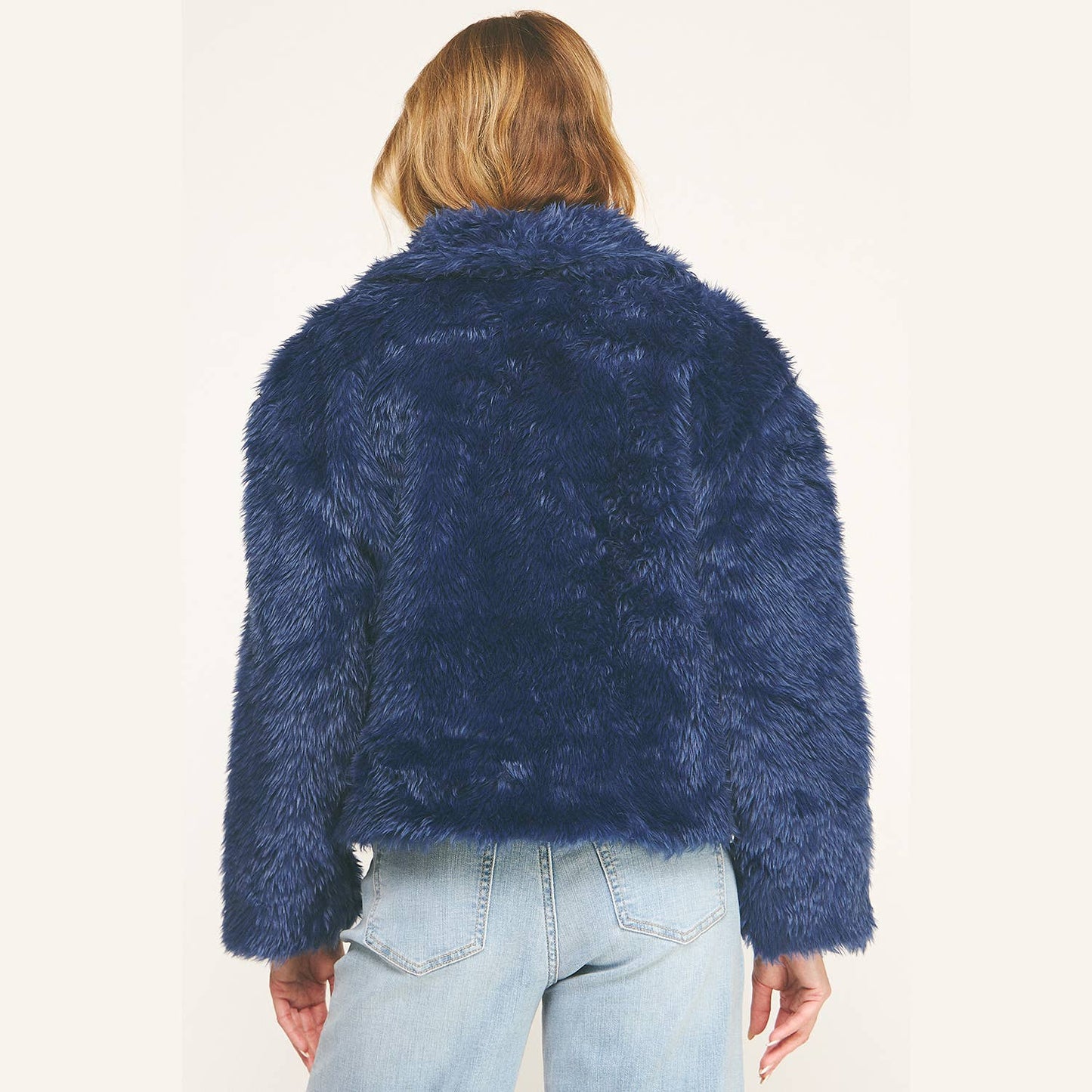 LUXE NAVY FAUX FUR CROPPED JACKET