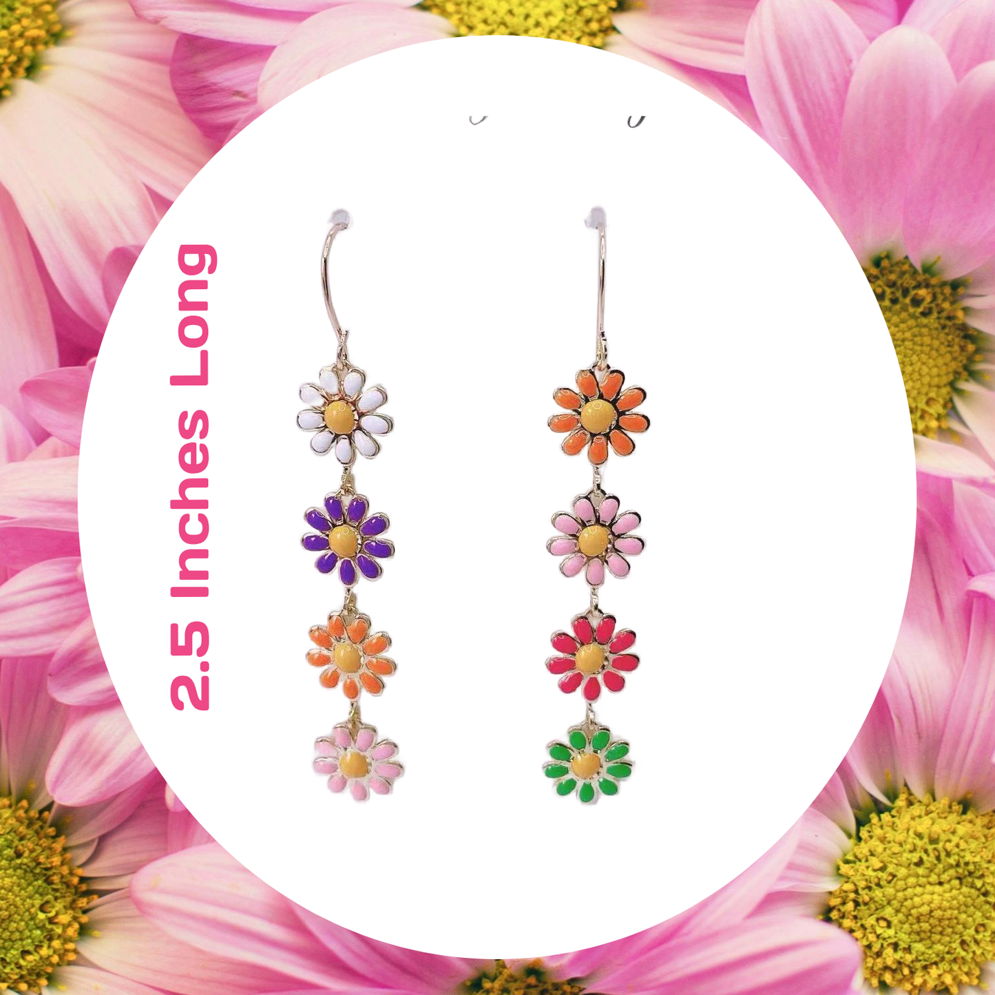 Drop and Dangle Hand Assembled Multicolor Daisy Earrings