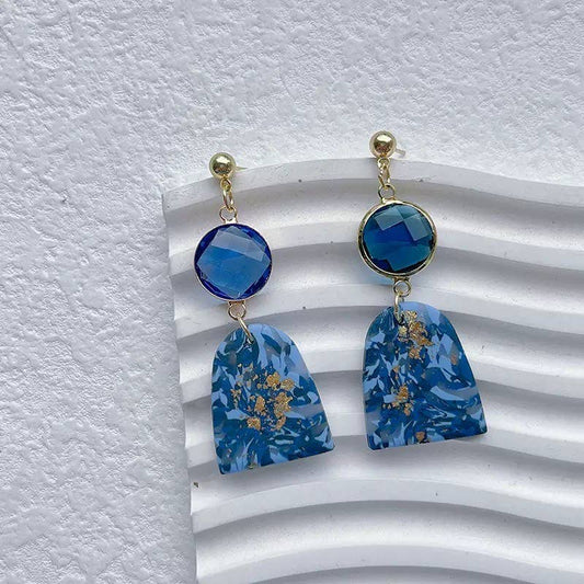 Drop and Dangle Royal Blue and Gold Clay Style Earrings