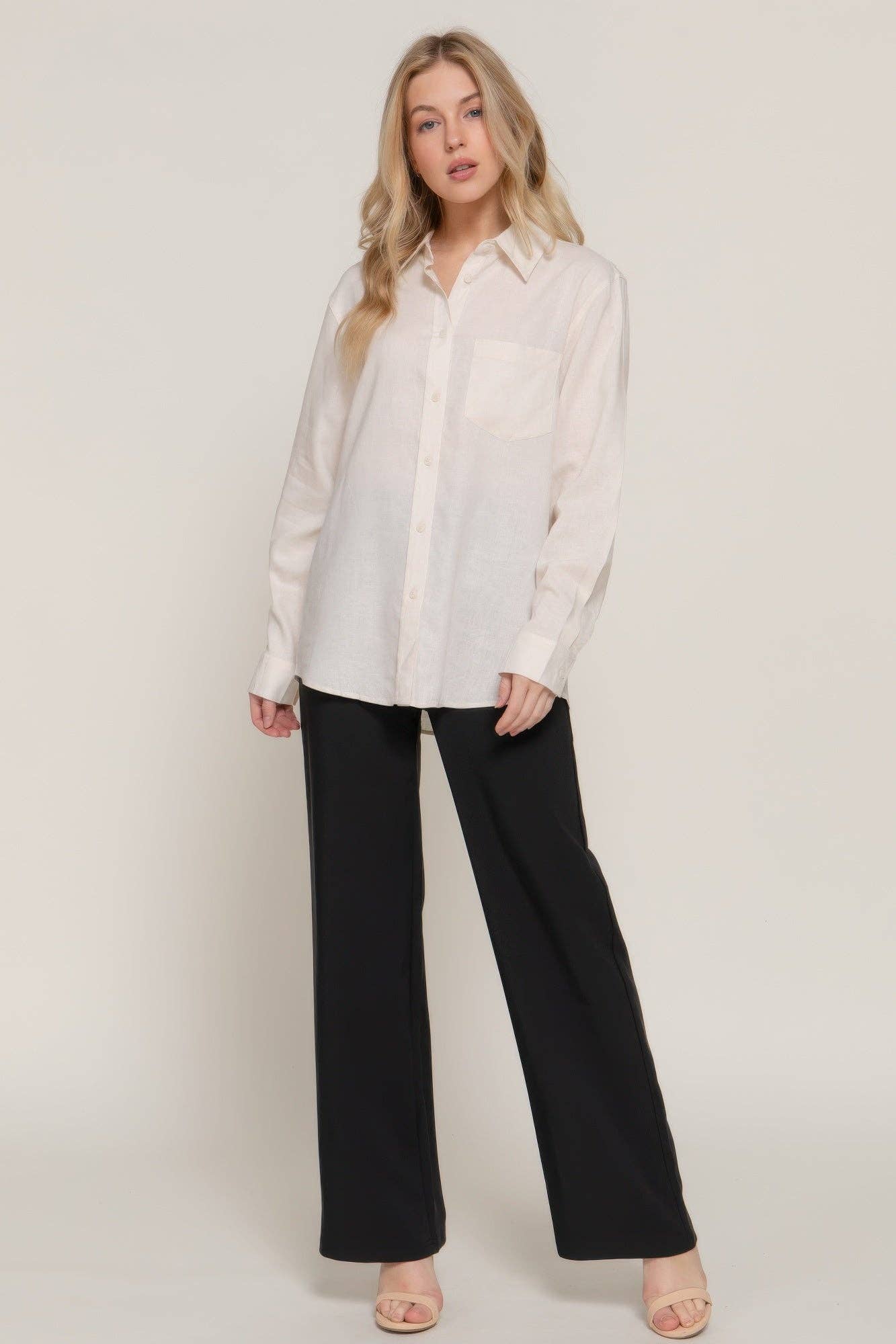 Long Sleeve Linen Blend Shirt