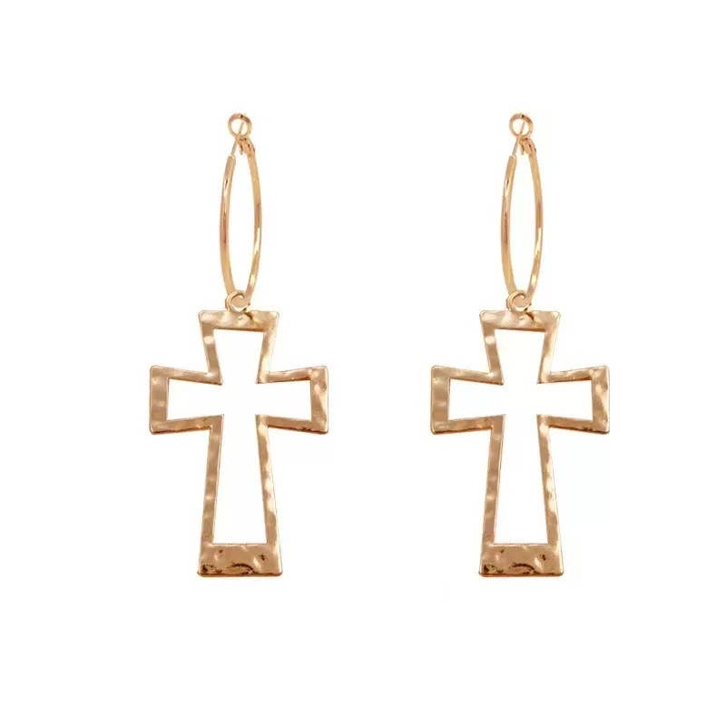 Cute Pair of Cross Hoop Earrings for Women. Gold and Silver