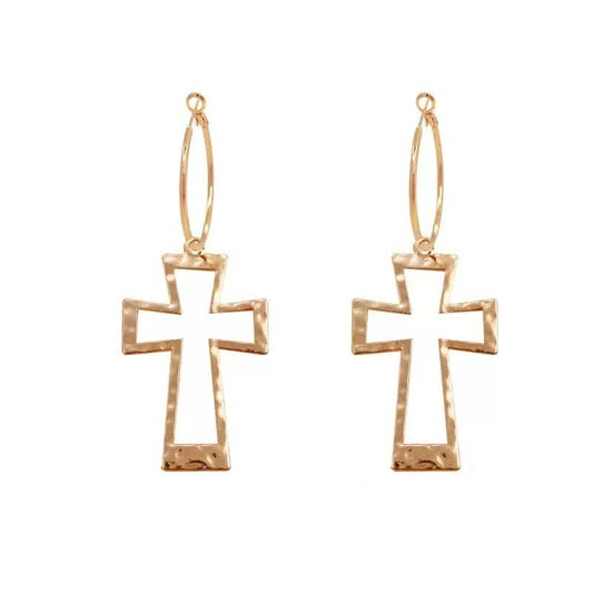 Cute Pair of Cross Hoop Earrings for Women. Gold and Silver