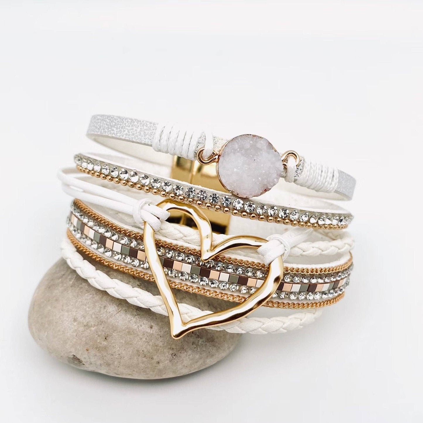 Multi-Layer Heart Charm Bangle Bracelets - BJ/LB