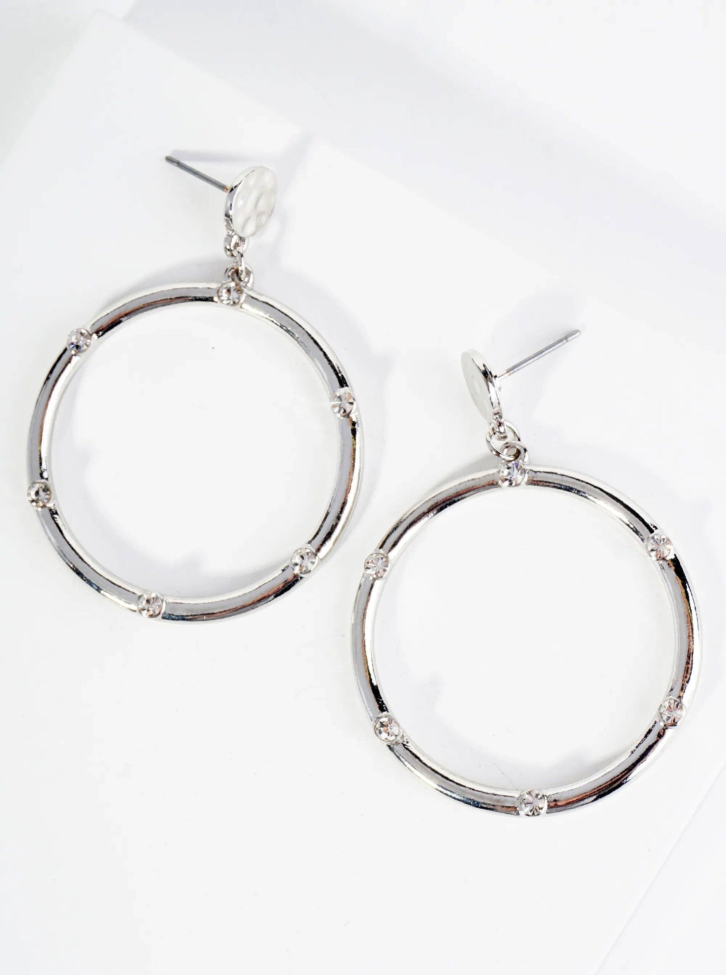 Crystal Embedded Circle Drop Post Earrings