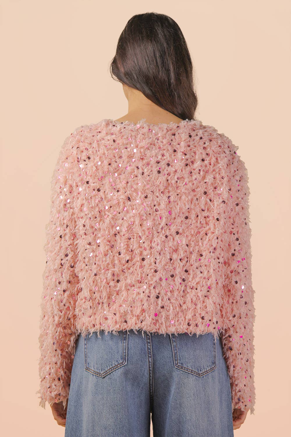 NJ90462-Sequin Textured Holiday Jacket W/ Front Tie